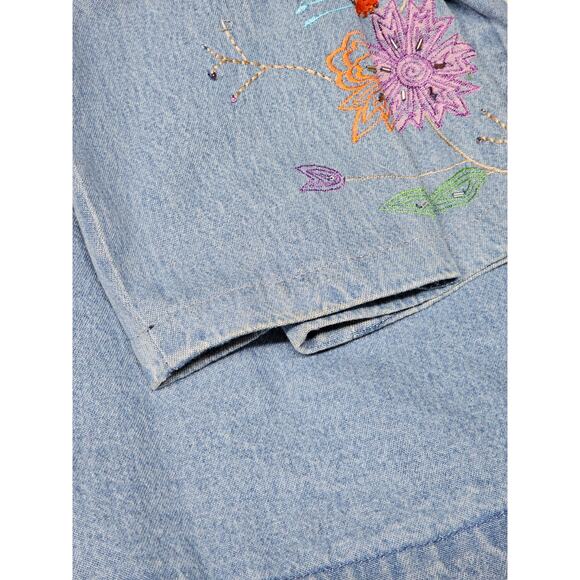 VTG Tantrums Embroidered Floral Denim Jacket Sz L Butterflies 90s Hippie Boho - Picture 16 of 16